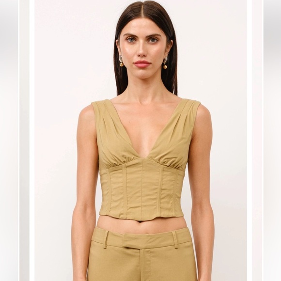 Loucia Tan Bustier Corset Deep V-Neck Tan Crop Sleeveless Top Size Small - Picture 1 of 8